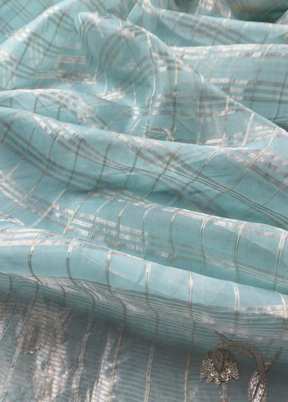 Sahiba 2025 Blue Handloom Desi Tussar Kurta With Zardosi Embroidery And Handwoven Tissue dupatta