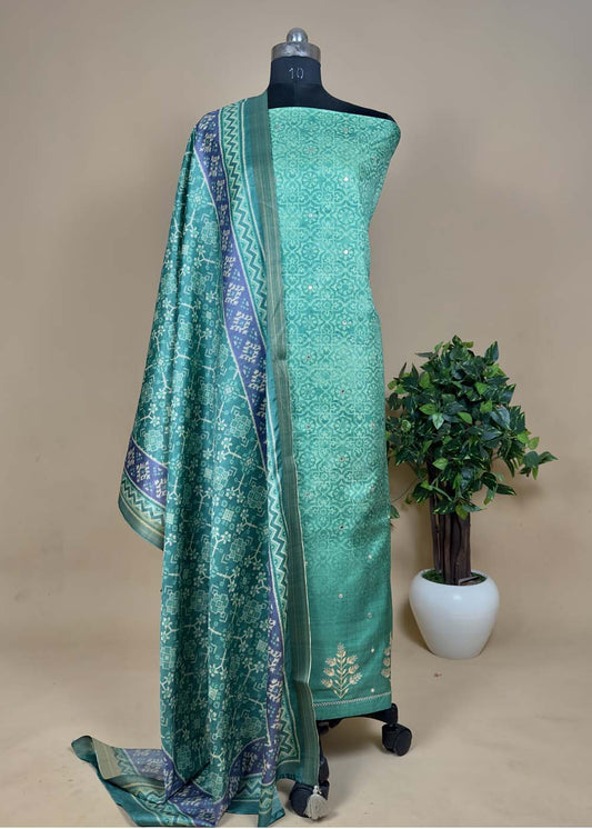Green Tussar Suit With Patola Dupatta