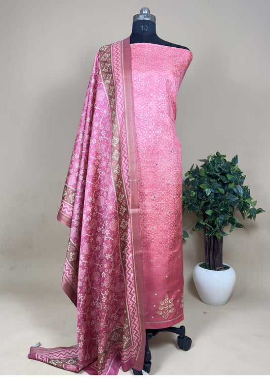 Pink Tussar Suit With Patola Dupatta
