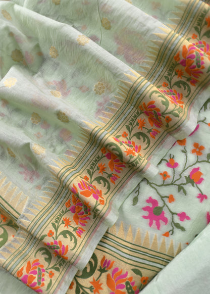Green Handloom Banarasi Suit With Paithani Weaving