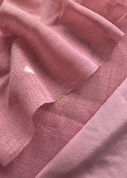 Salmon Pink Jamdani Weaved Suit Fabric In Linen Chanderi