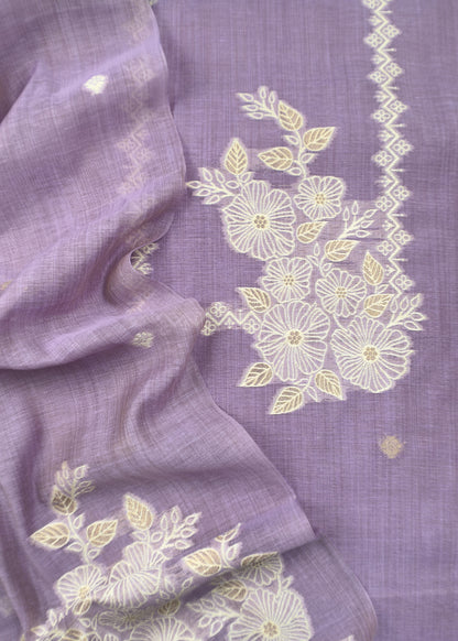Lilac Jamdani Weaved Suit Fabric In Linen Chanderi