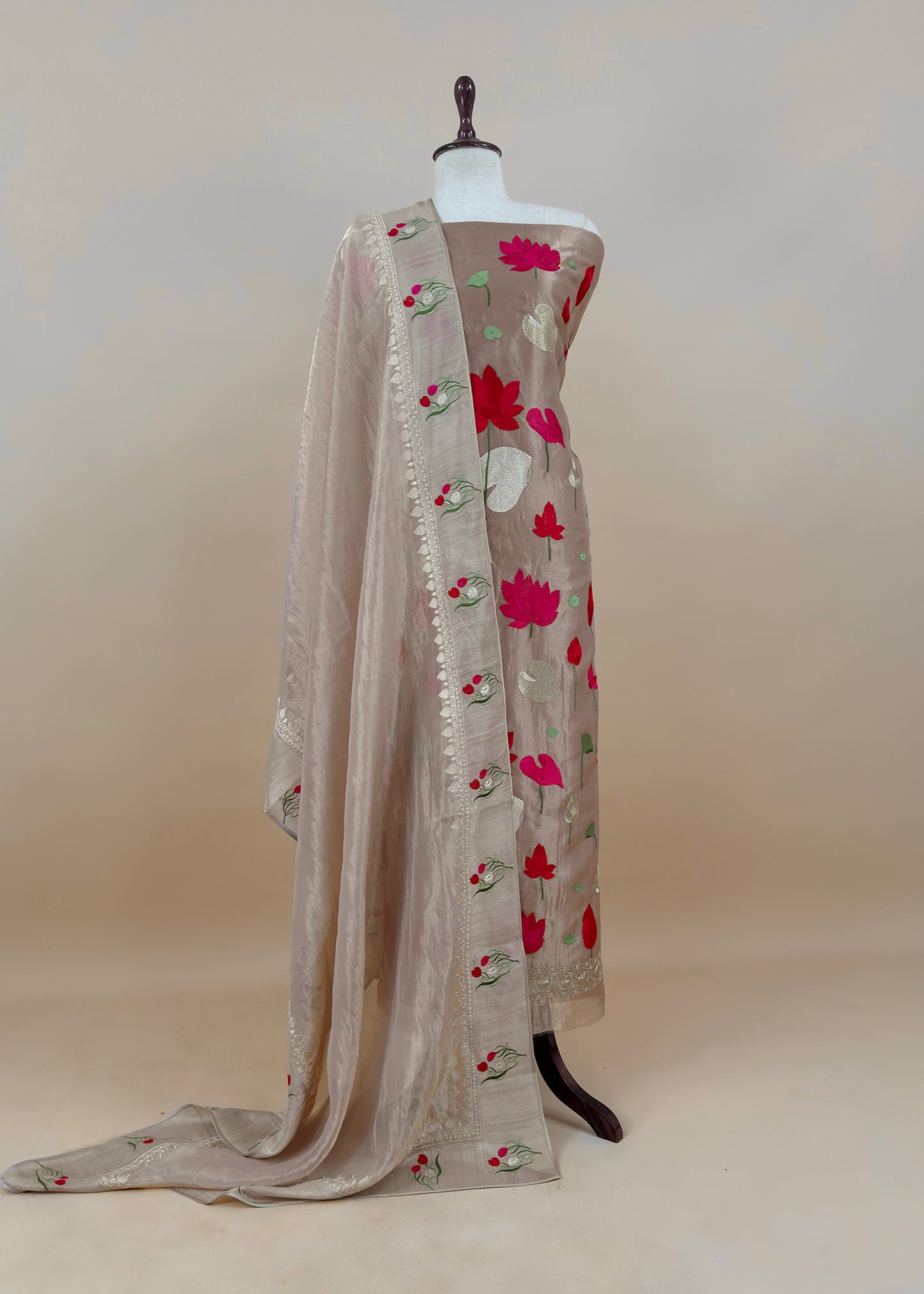 Sea Green Embroidery Tissue Silk Suit With Dupatta