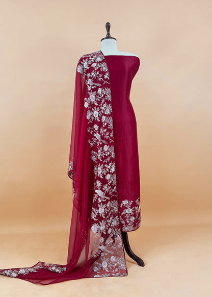Luxury kora silk suit with embroidered

