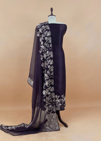 Luxury kora silk suit with embroidered

