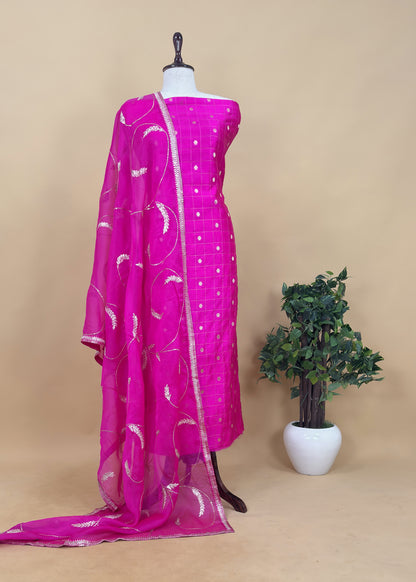 Begum Rani Pink Pure Organza Silk Dupatta With Dori Embroidery And sequins