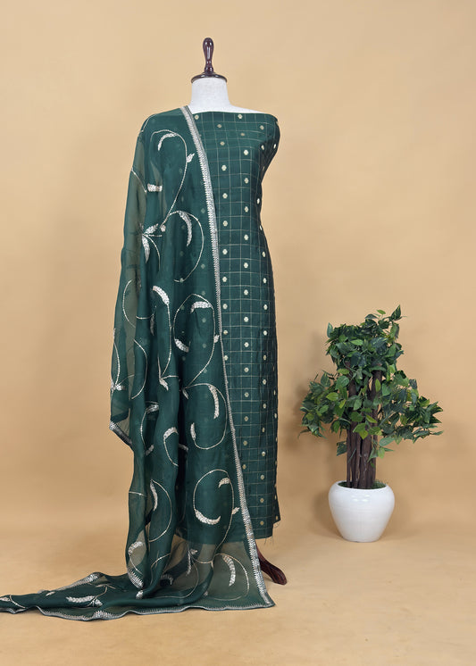 Green Pure Organza Silk Dupatta With Dori Embroidery And sequins