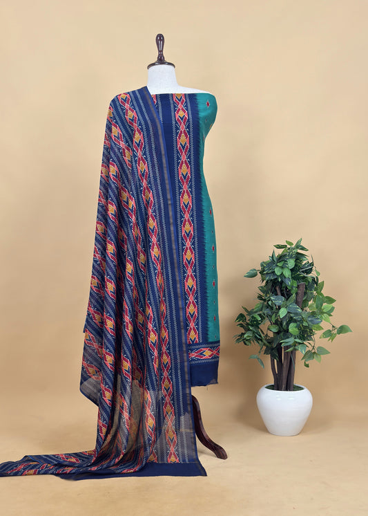 Green Red Patola Maheshwari Silk Unstitched Suit With Dupatta