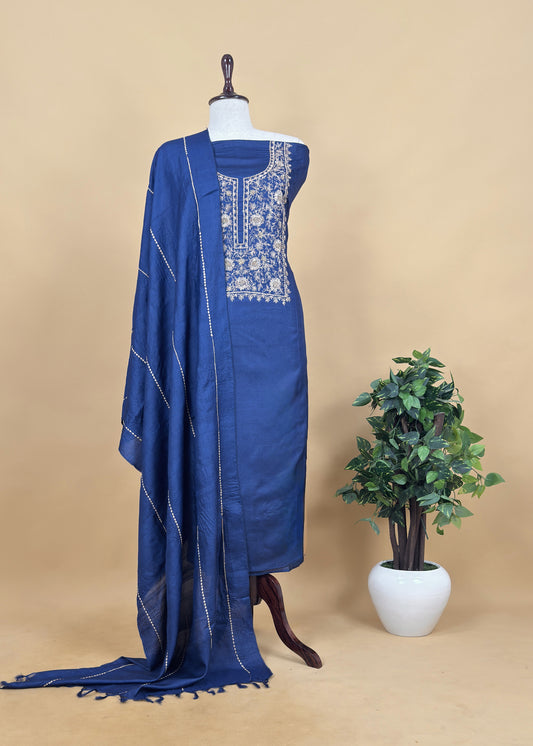 Sahiba 2025 Blue Handloom Desi Tussar Suit with Dori Dabka Hand Embroidery