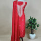 Red Pure Upada silk suit with chinon dupatta