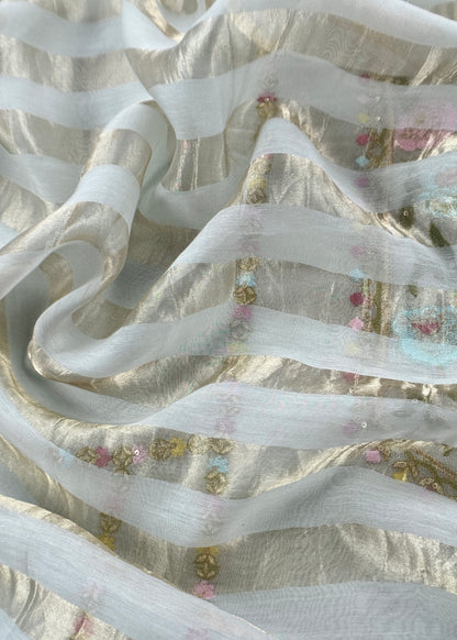 Soft Blue Pure Mulmul Kurta And Zari Panel Dupatta With Floral Embroidery