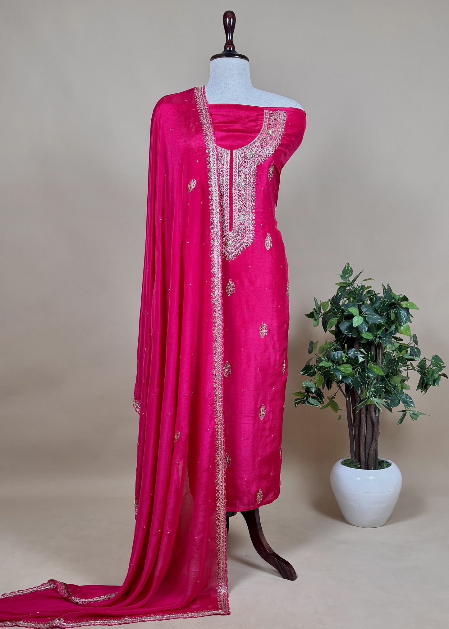 Red Pure Upada silk suit with chinon dupatta