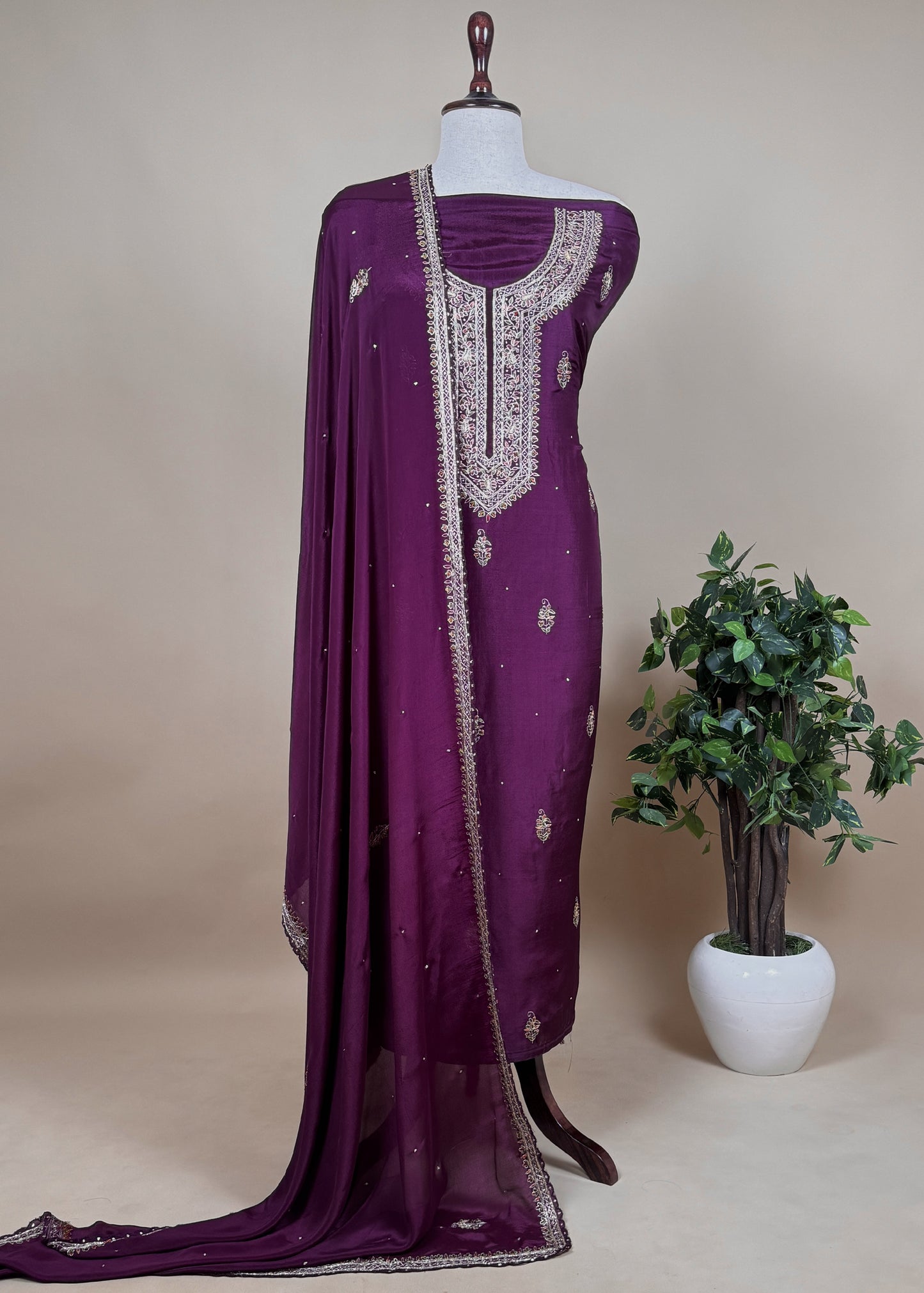 Pink Pure Upada silk suit with chinon dupatta