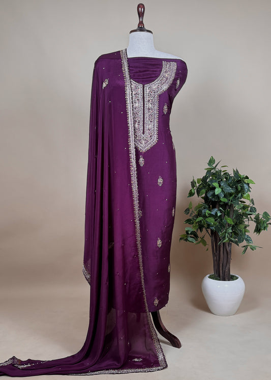 Jamun Pure Upada silk suit with chinon dupatta