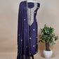 Blue Pure Upada silk suit with chinon dupatta