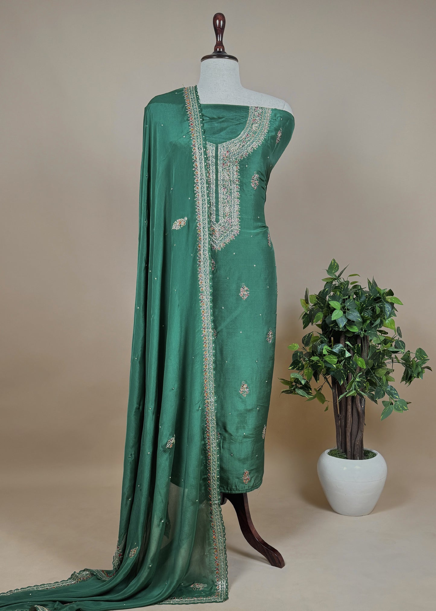 Blue Pure Upada silk suit with chinon dupatta