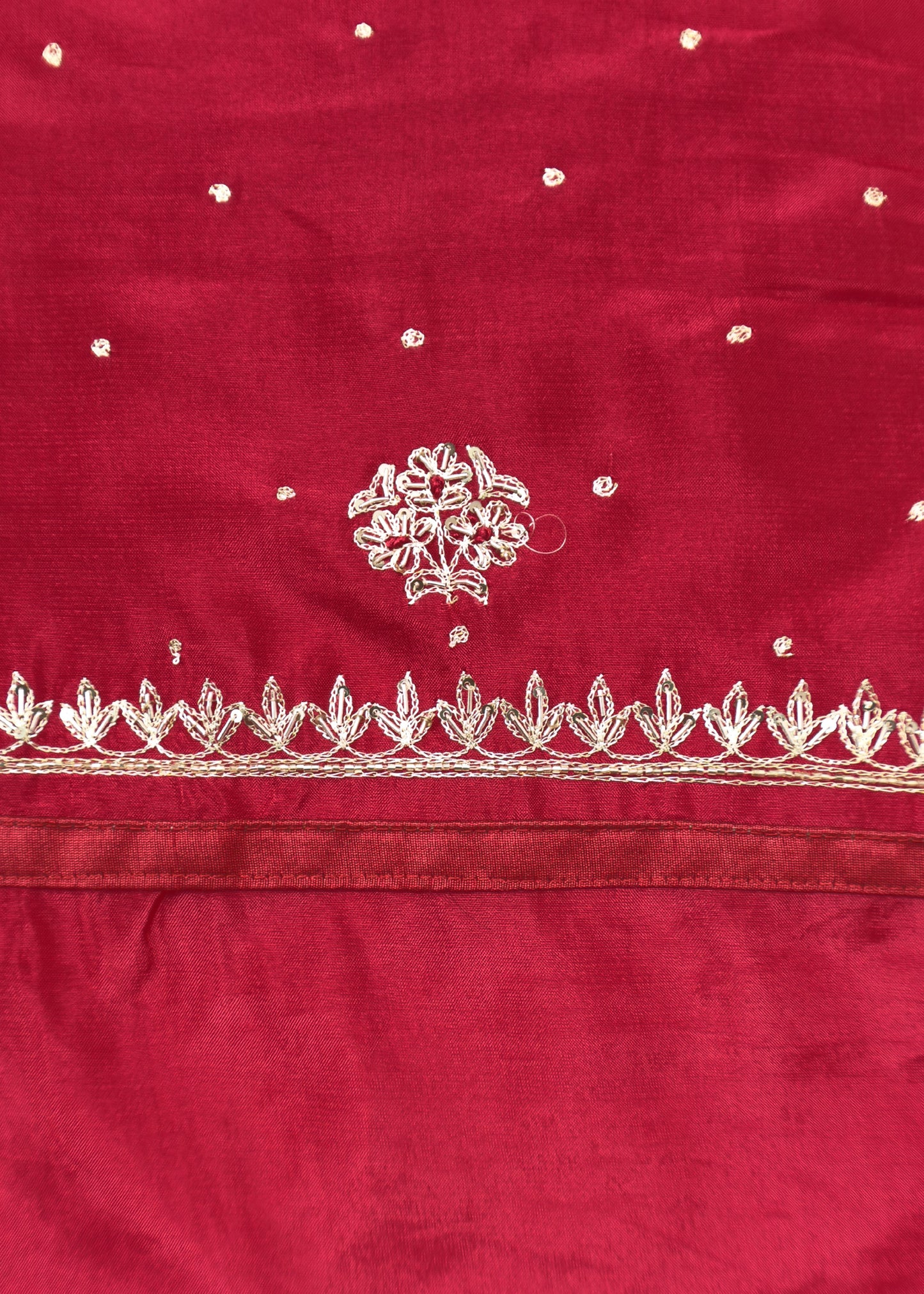 Red Pure Upada silk suit with chinon dupatta