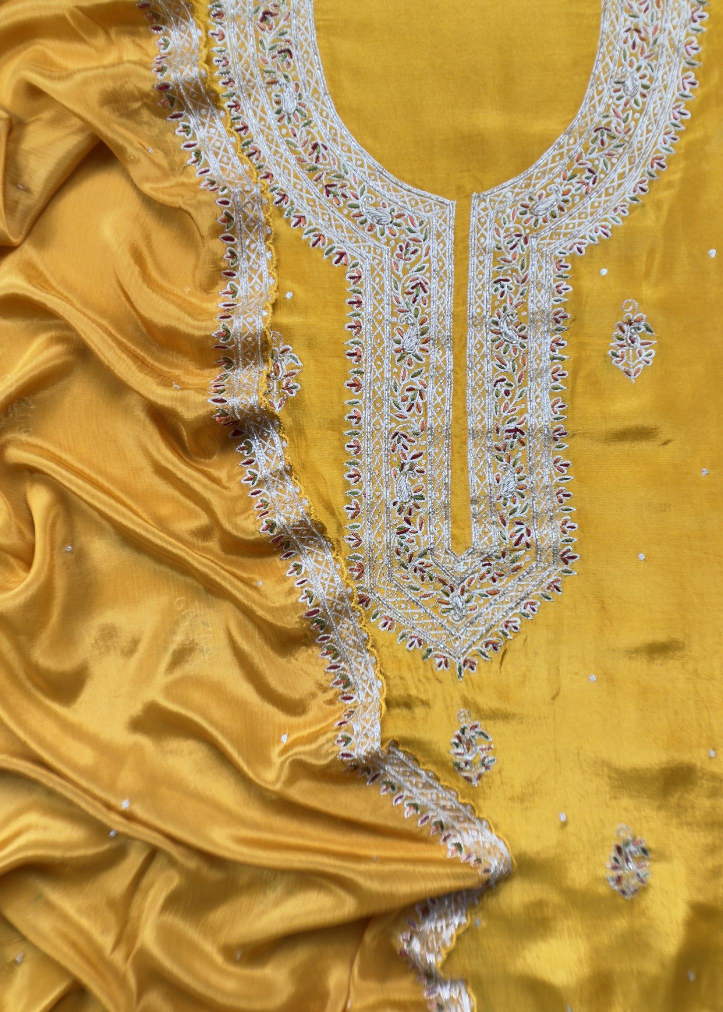 Yellow Pure Upada silk suit with chinon dupatta