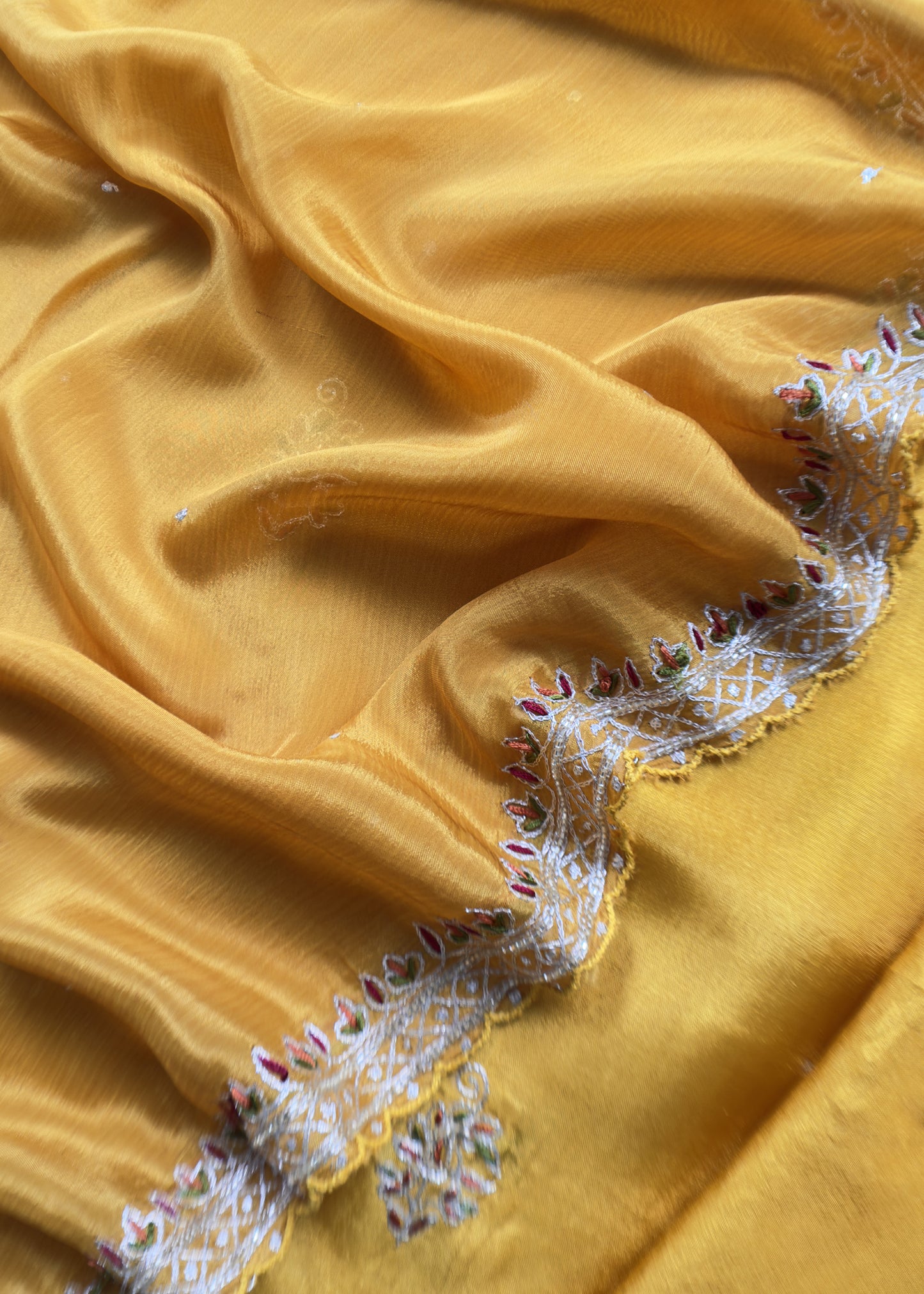 Yellow Pure Upada silk suit with chinon dupatta