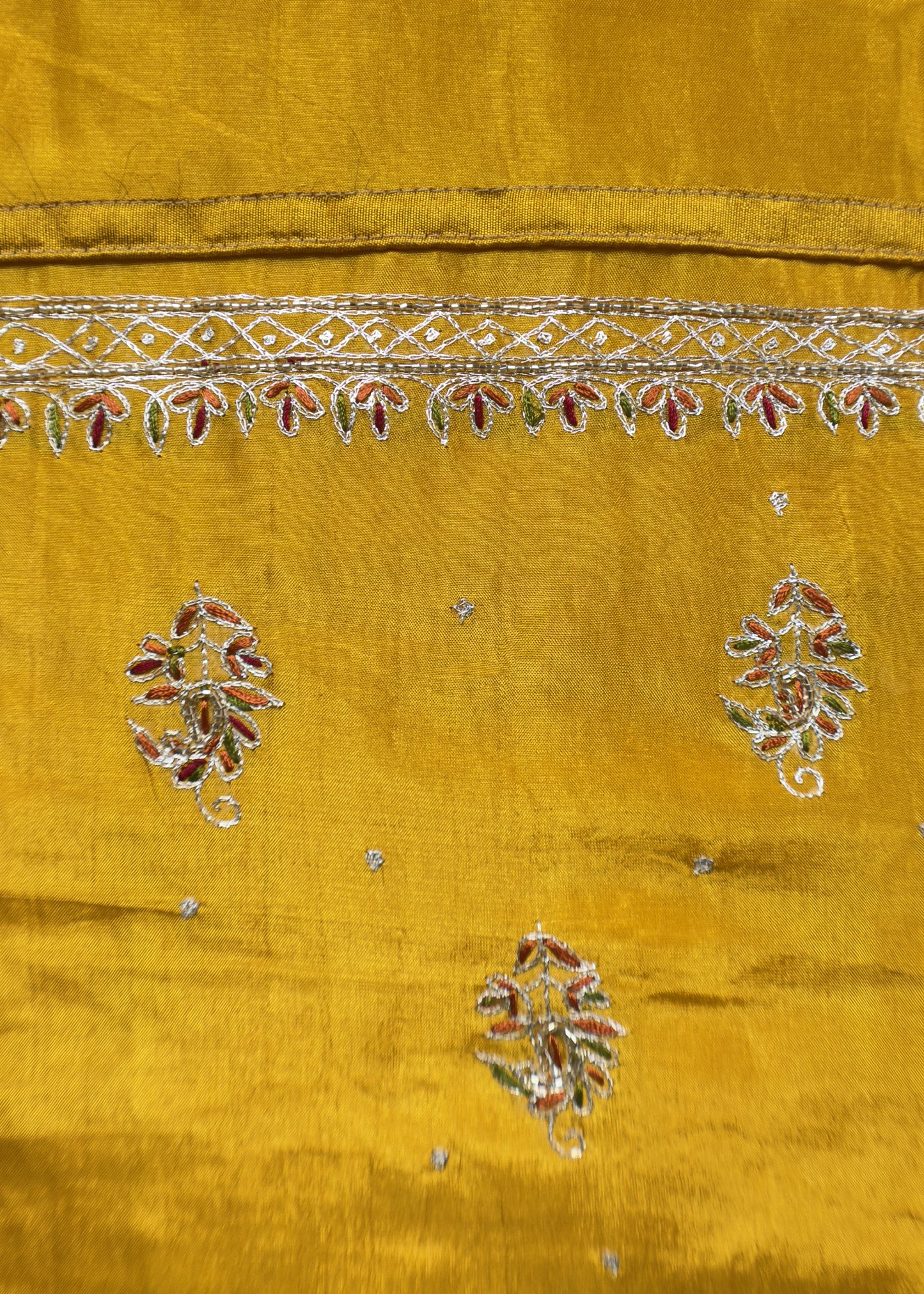 Yellow Pure Upada silk suit with chinon dupatta