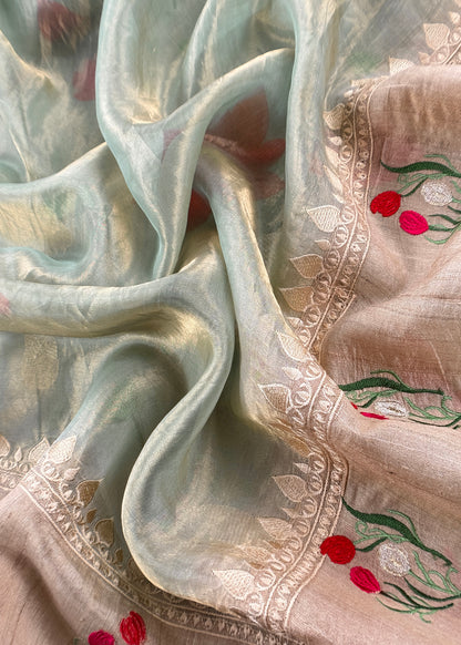 Sea Green Embroidery Tissue Silk Suit With Dupatta