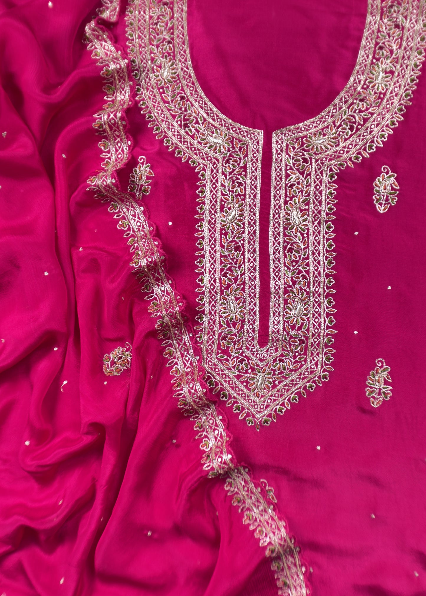 Pink Pure Upada silk suit with chinon dupatta