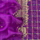 Mahalakshmi Violet Handloom Ikkat gold checks kurta and Organza dupatta with Jadau zardosi zari Handwork