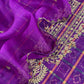 Mahalakshmi Violet Handloom Ikkat gold checks kurta and Organza dupatta with Jadau zardosi zari Handwork