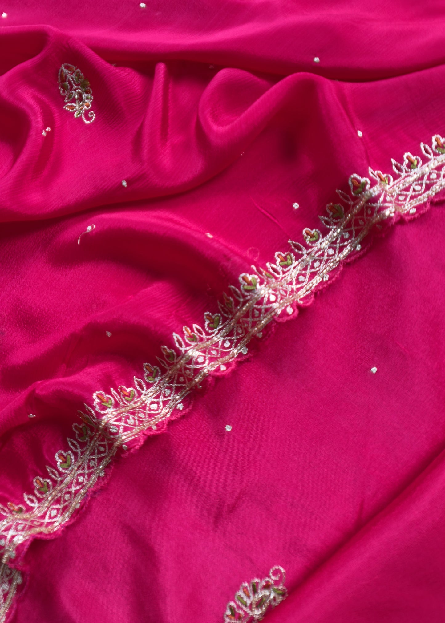 Pink Pure Upada silk suit with chinon dupatta