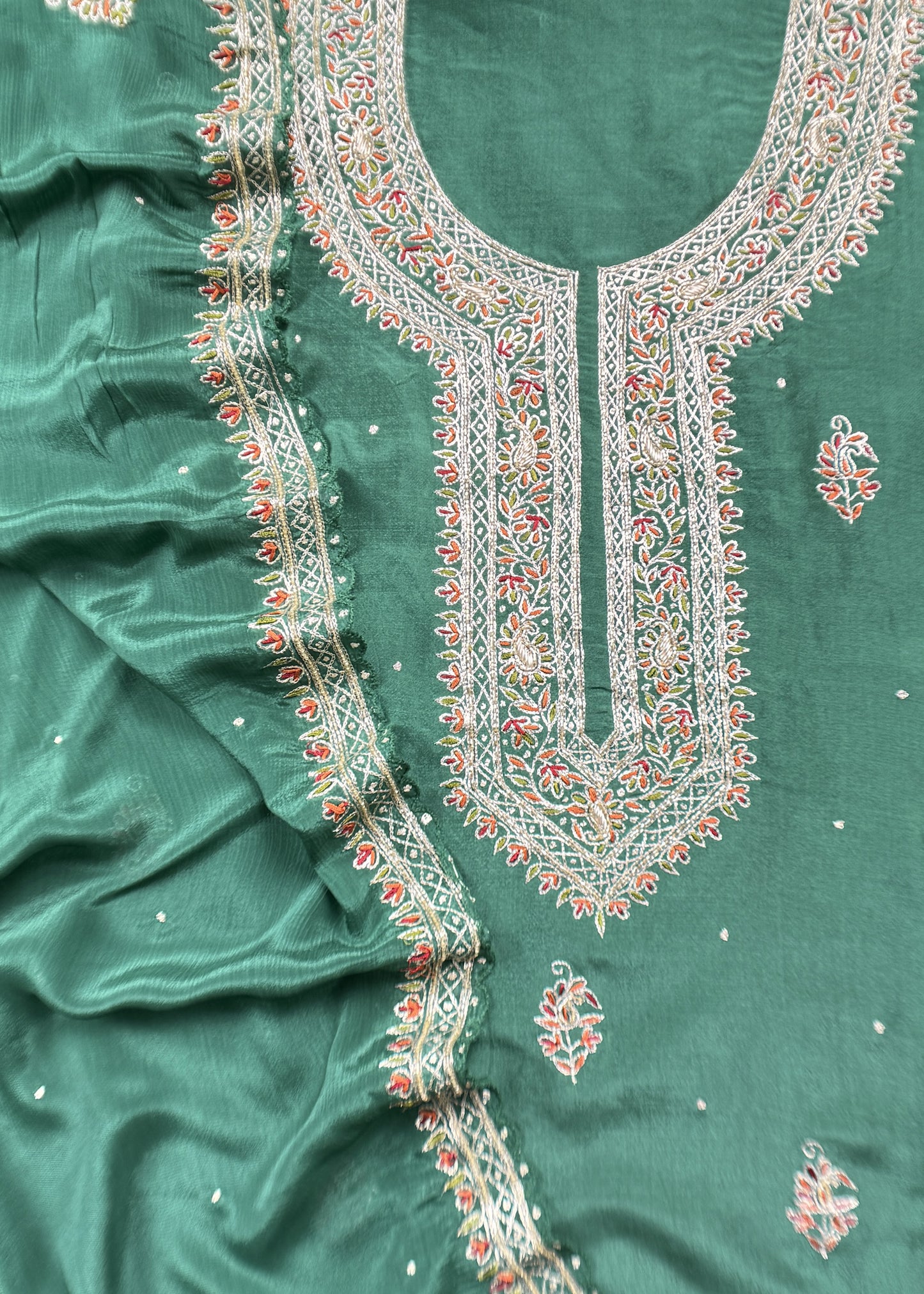 Green Pure Upada silk suit with chinon dupatta