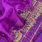 Mahalakshmi Violet Handloom Ikkat gold checks kurta and Organza dupatta with Jadau zardosi zari Handwork