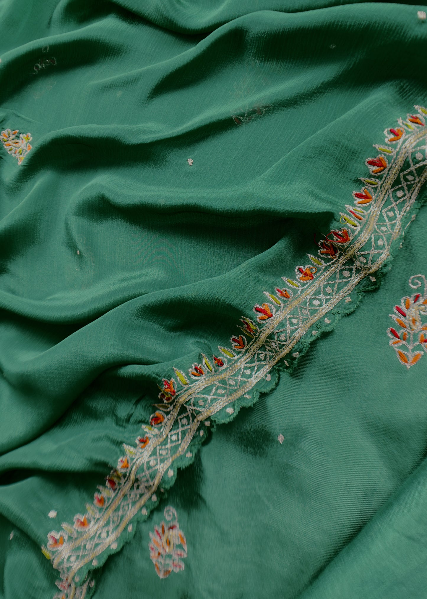 Green Pure Upada silk suit with chinon dupatta