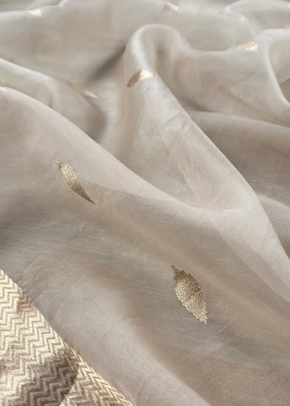 Beige Handloom Kadwa-Woven Linen Silk Suit with Kora Silk Dupatta