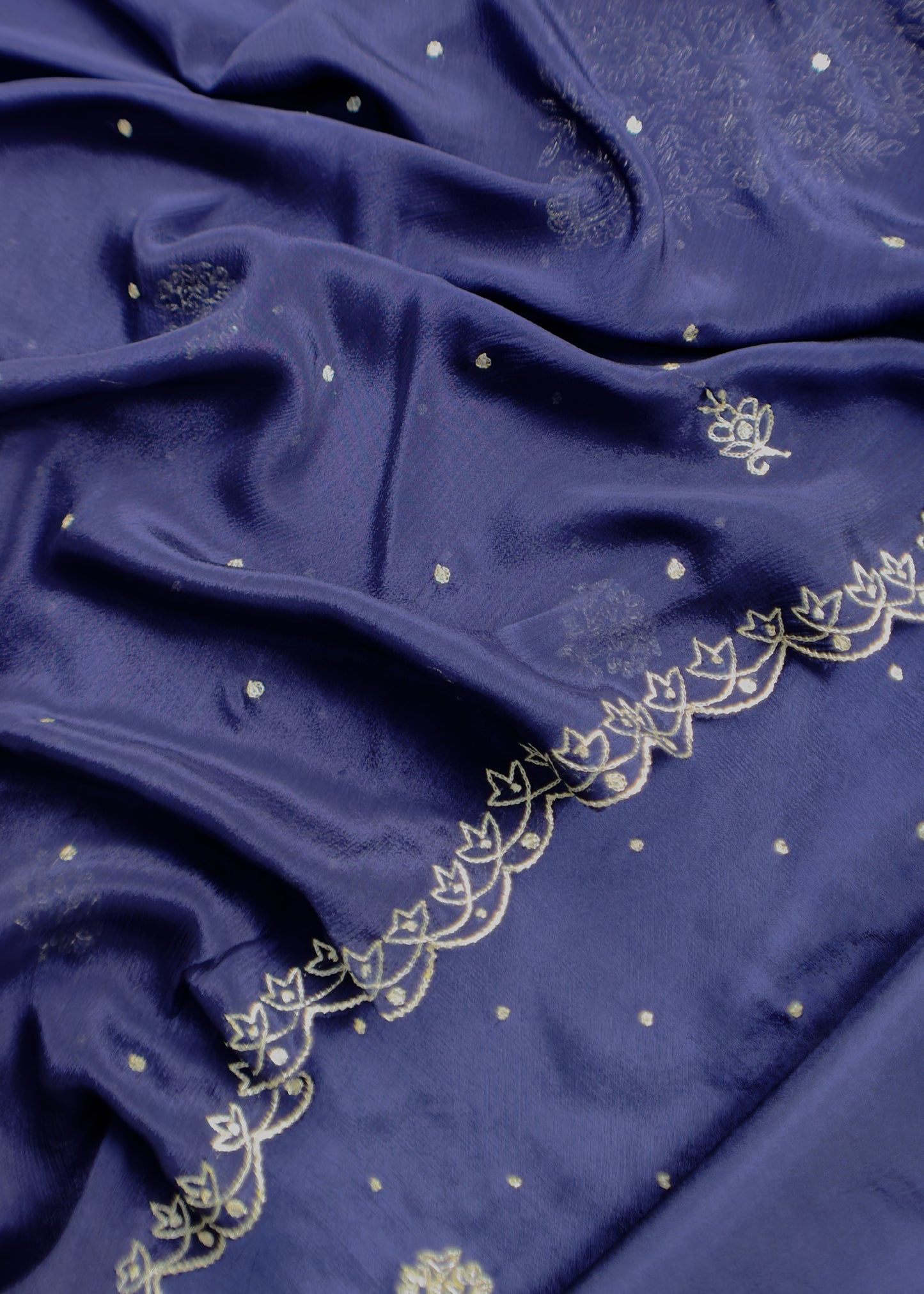 Blue Pure Upada silk suit with chinon dupatta