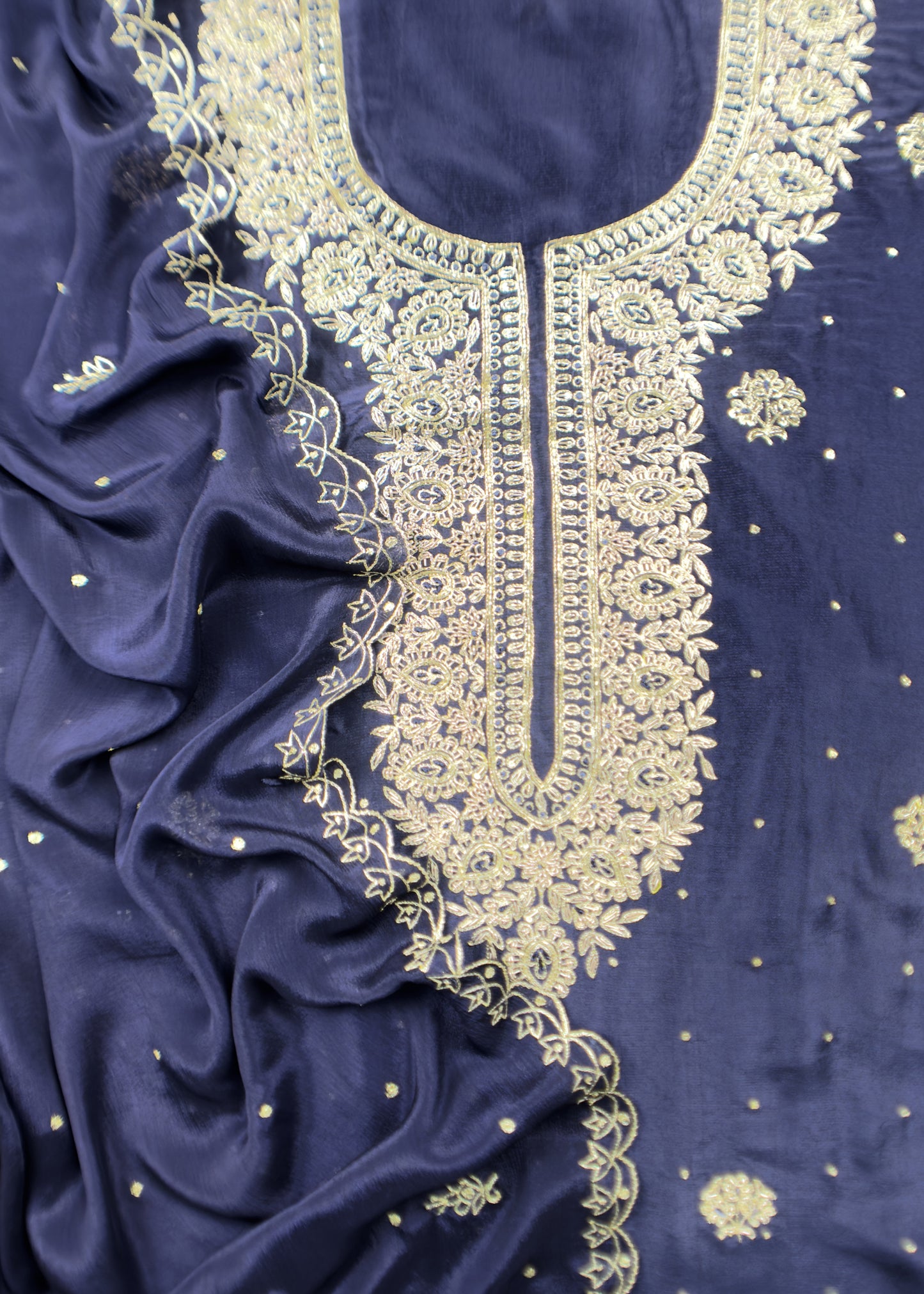 Blue Pure Upada silk suit with chinon dupatta