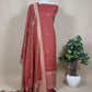 Brick Red Chanderi Unstitched Suit With Jamdani Weaving