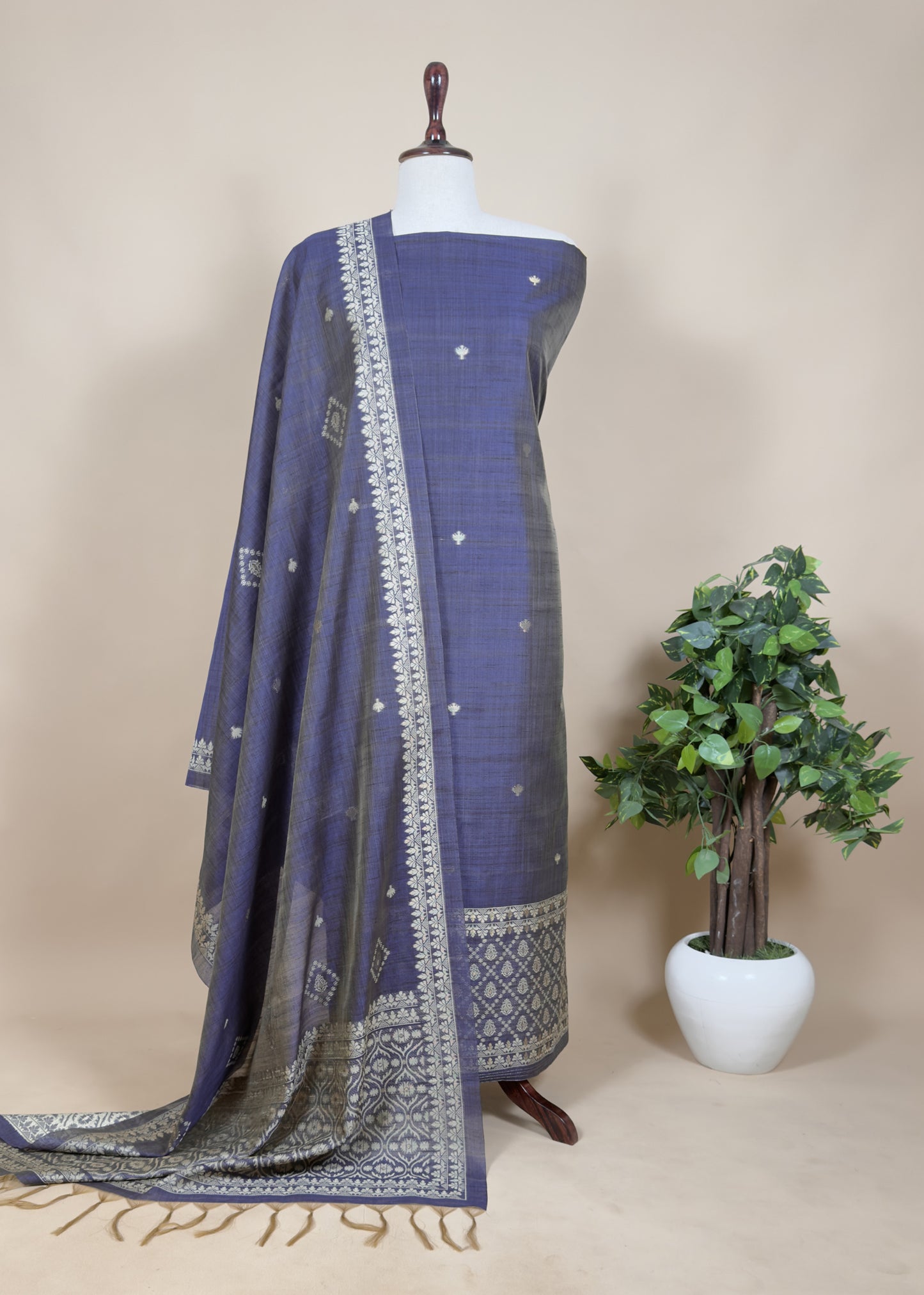 Green Chanderi Unstitched Suit With Jamdani Weaving