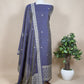 Denim Blue Chanderi Unstitched Suit With Jamdani Weaving