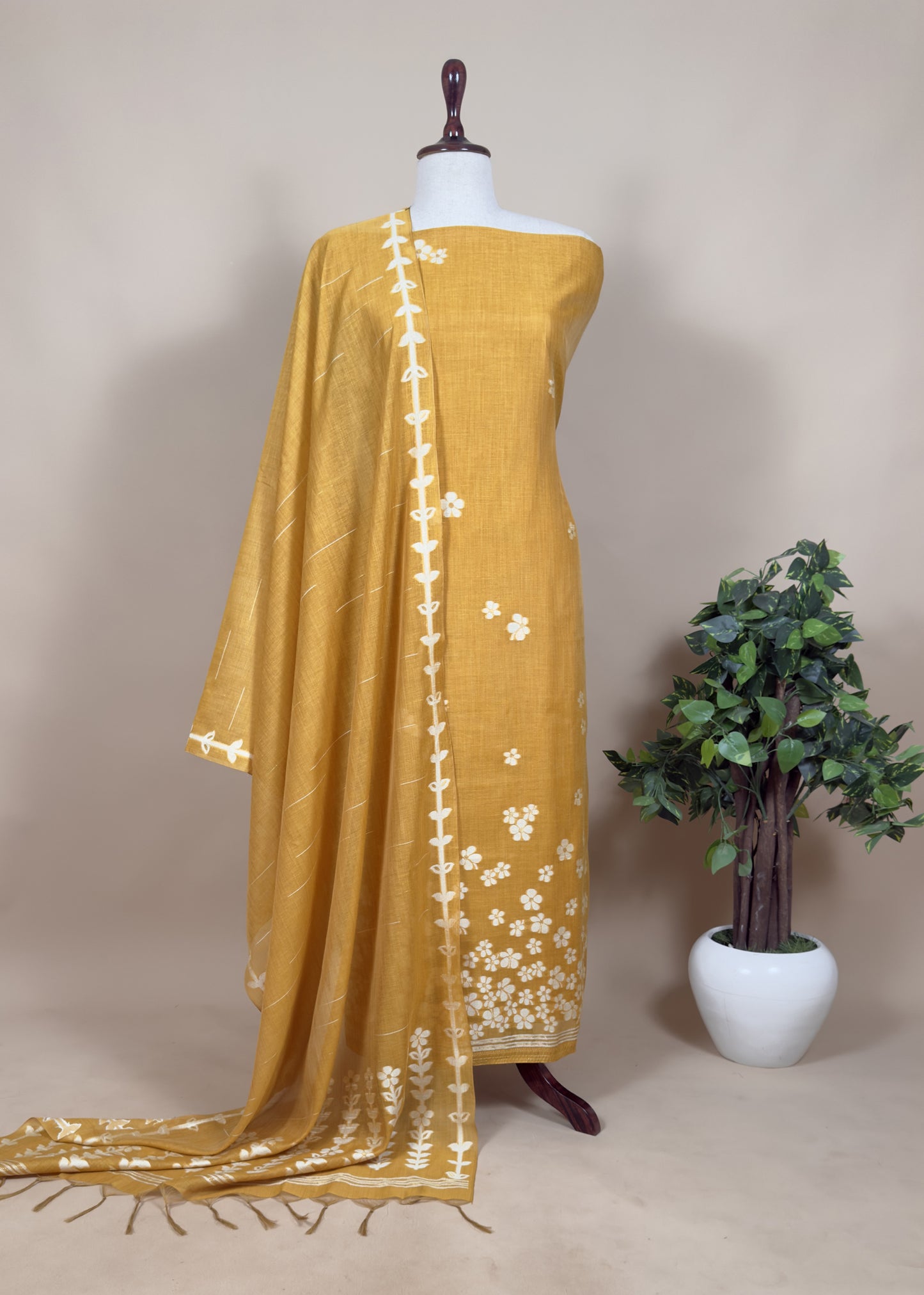 Purple Jamdani Weaved Unstitched Suit In Chanderi