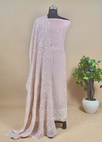 Mauve Linen Suit With Chikankari Embroidered Dupatta