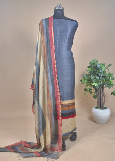 Linen Silk Suit With Chikankari Embroidery