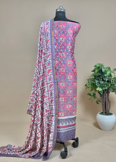 Maheshwari Silk Suit In Patola With Zari Weaving