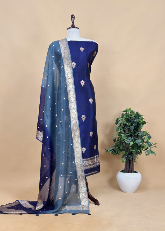 Handloom Silk Suit Fabric With Kadhua Weaves