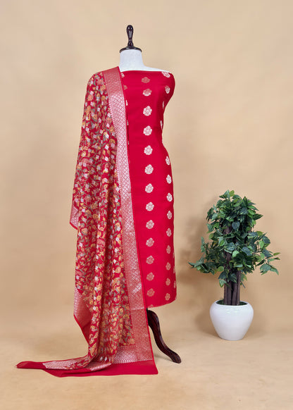 Rani Pink Banarasi Suit With Kalamkari Dupatta