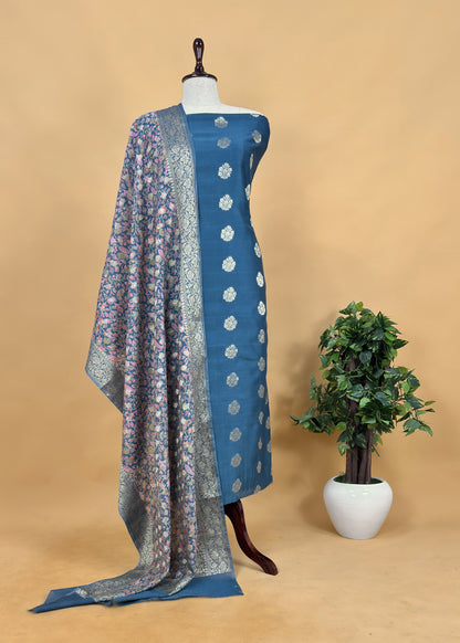 Rani Pink Banarasi Suit With Kalamkari Dupatta