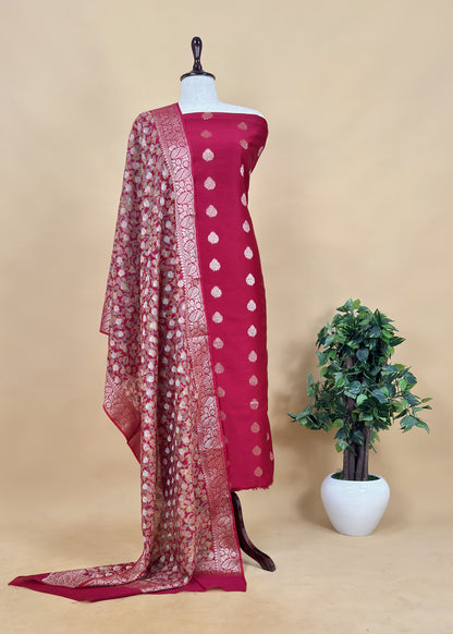 Rani Pink Banarasi Suit With Kalamkari Dupatta