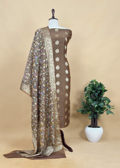 Rani Pink Banarasi Suit With Kalamkari Dupatta