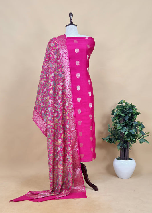 Rani Pink Banarasi Suit With Kalamkari Dupatta