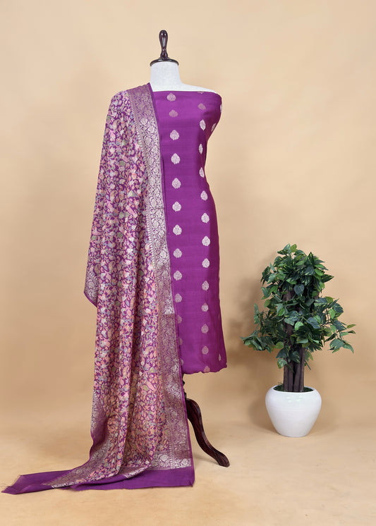 Purple Banarasi Suit With Kalamkari Dupatta