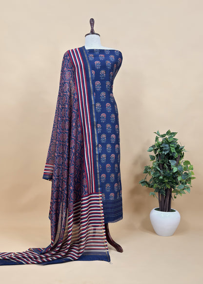 Red Ajrakh Kurta and Dupatta in Pure Maheshwari Silk Fabric